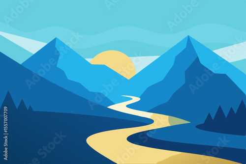 Serene Mountain Landscape Blue Ridge River Valley Illustration