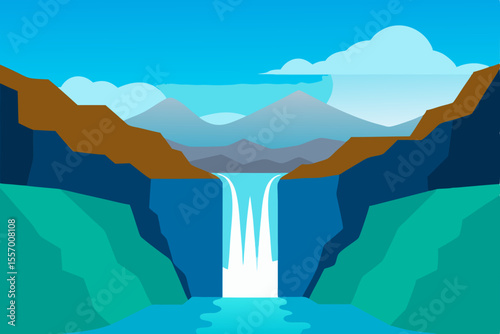 Serene Waterfall Landscape A Stunning Illustration of Nature's Beauty