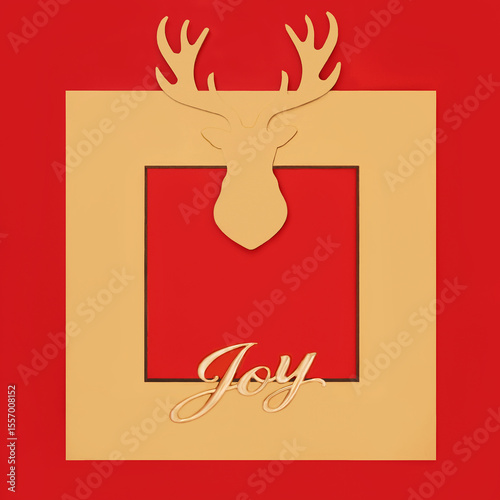 Wallpaper Mural Christmas Joy gold sign with reindeer abstract background on red. Glad tidings festive decorative symbols for holiday season for Xmas, Noel, Yule. Copy space. Torontodigital.ca