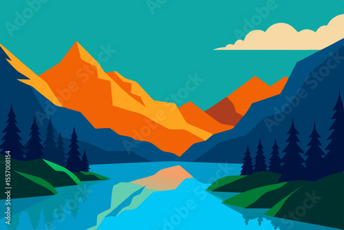 Majestic Mountain Lake Landscape A Serene Vista of Nature's Beauty