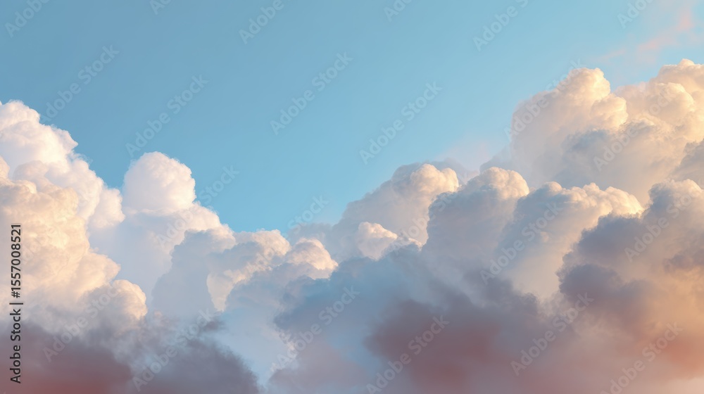 Fototapeta premium A serene view of fluffy clouds in a clear blue sky, evoking peace and tranquility, perfect for nature lovers.