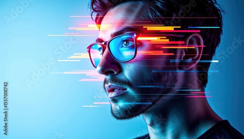 Abstract Portrait with Fragmented Colorful Digital Elements