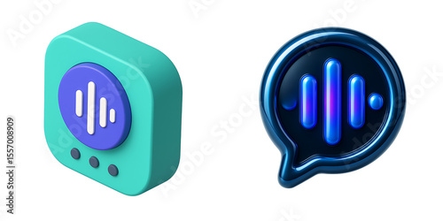 3D Voice Assistant Icon with Sound Waveform in Speech Bubble
