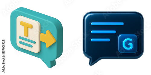 3D Text Generation Icon AI Writing Box with Speech Bubble and Arrow