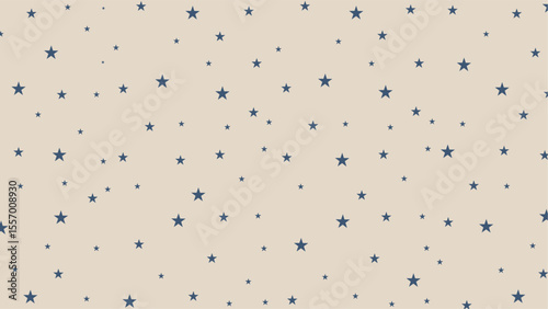 Seamless navy star pattern on soft beige background. Ideal for kids wallpaper, nursery decor, wrapping paper, baby shower design, or cute celestial-themed projects. Minimalist and elegant vector style