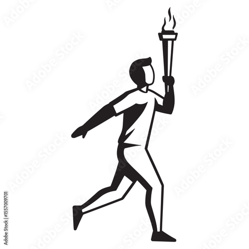 Athlete carrying olympic torch while running illustration in black and white style