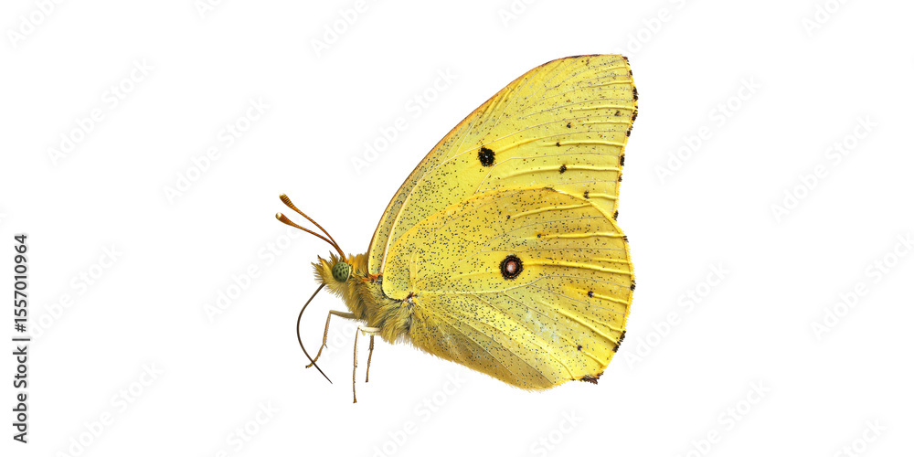 Fototapeta premium Yellow Butterfly. Detailed Close-Up Of Insect'S Wing Patterns And Antennae Isolated On Transparent Background