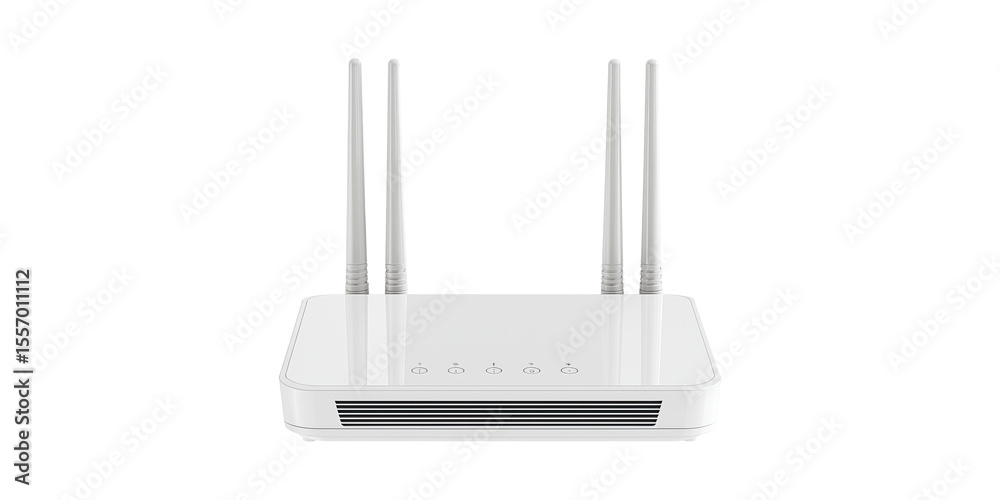 Fototapeta premium Wireless Router With Four Antennas. High-Speed Internet Connectivity And Network Solutions Isolated On Transparent Background