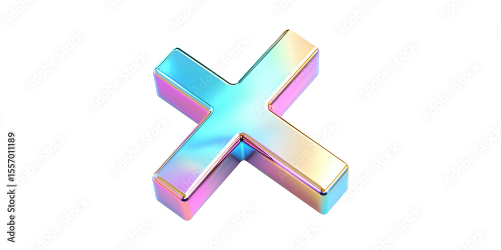 Obraz premium 3D Iridescent X Symbol. Modern Design Element For Branding And Graphics Isolated On Transparent Background