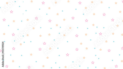 Colorful seamless star outline pattern on white background. Playful vector design perfect for kids prints, nursery decor, wrapping paper, scrapbooking, party invitations, or cute celestial-themed prod