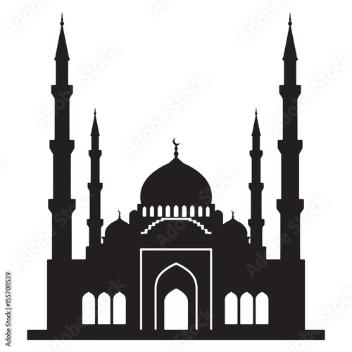 Black mosque silhouette islamic architecture symbol of muslim culture ramadan and eid