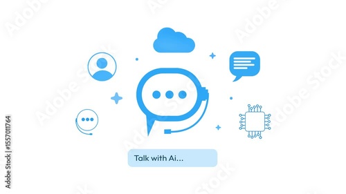 Talking with Ai bot concept 4k animation, modern, futuristic, ai infographics, help, chat, talk