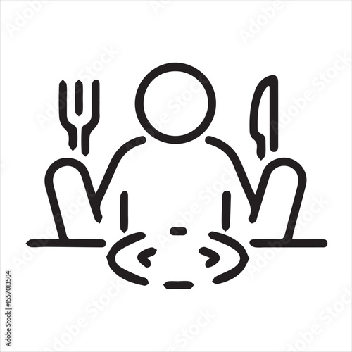 Eating disorder icon. Vector thin line illustration with editable stroke showing food refusal, appetite loss and disordered eating behavior. 
