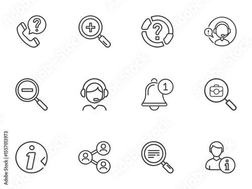 Information and Support Line Art Icon Set for Websites, Apps, Customer Service Portals and Help Documentation