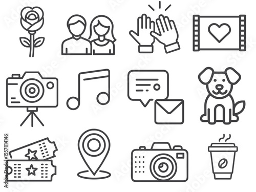 Leisure and Hobbies Line Art Icon Collection for Lifestyle Blogs, Activity Apps and Entertainment Websites