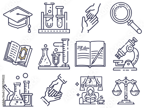 University education science icon set for blogs, websites, infographics, clipart for stationery design, awareness, learning, presentations