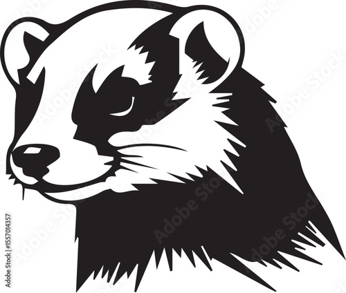 Print Stylized Marten Head Profile Black and White Illustration