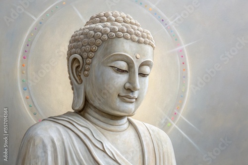 Golden Buddha statue in an ancient Thai temple for peaceful meditation