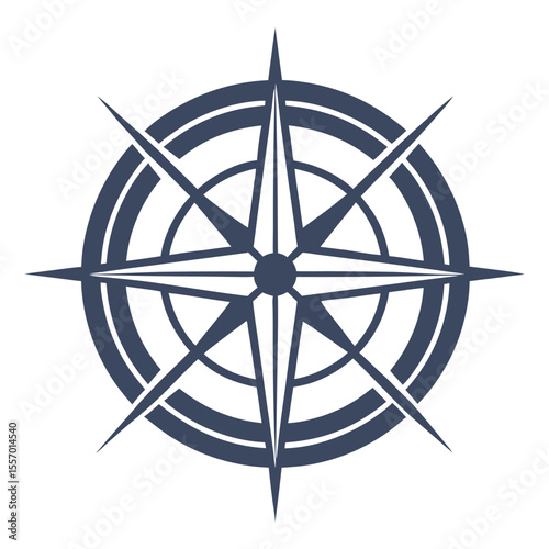 Stylized compass rose with eight points isolated on white background