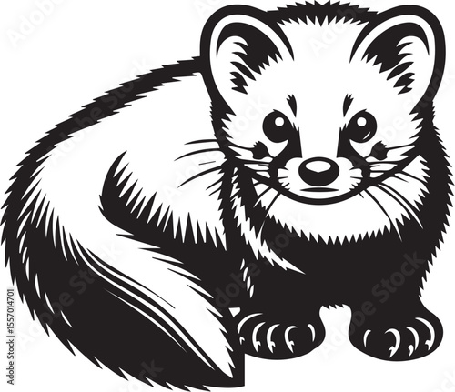 Print Stylized Black and White Marten Illustration