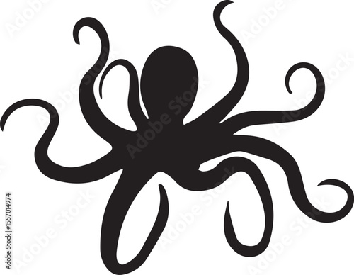 Print Stylized Octopus Silhouette Black and White Illustration