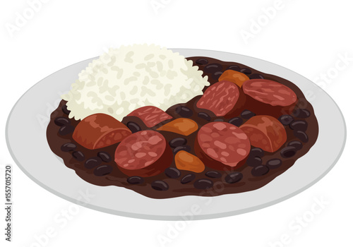A plate of Feijoada with sausage beans and rice