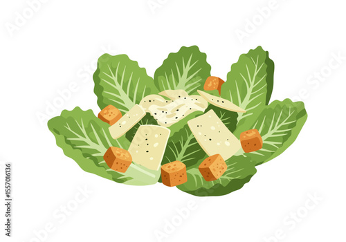 Caesar salad art romaine lettuce croutons Parmesan cheese and dressing