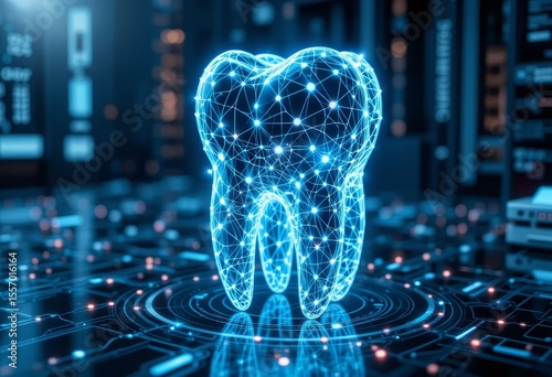 Futuristic Digital Tooth Scan, Holographic Dental Technology Visualization