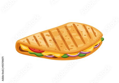 Cartoon grilled sandwich with discernible fillings and toasted grill lines