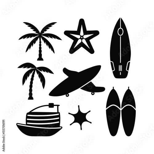 Sixteen Jet Skis and Starfish Summer Beach Illustration