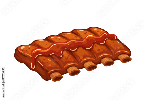 Cartoon ribs with reddishbrown sauce dripping across the top of the ribs
