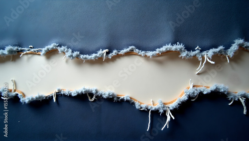 Ripped Denim Texture  Beige Background and Dark Blue Frayed Edges