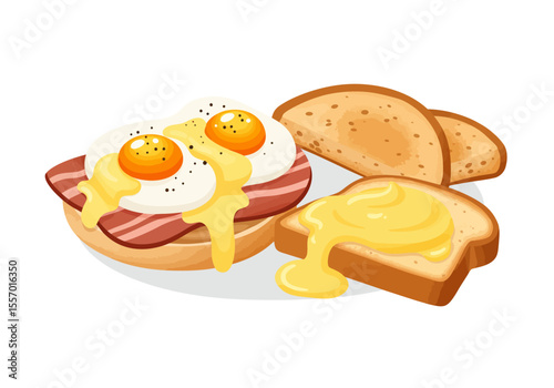 Eggs Benedict and toast with sauce