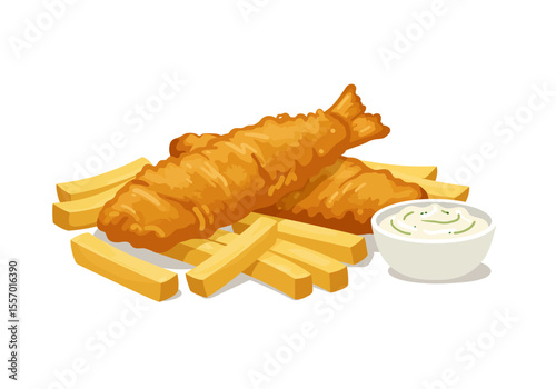 Fish and chips with dipping sauce