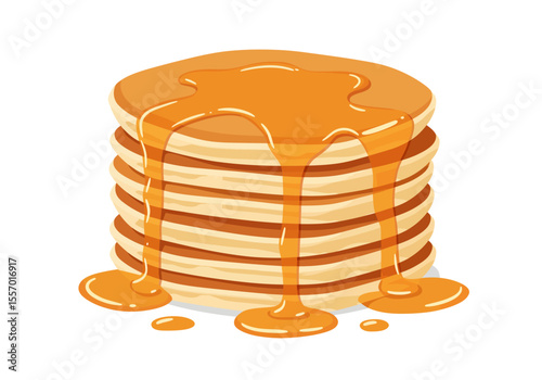 Stack of pancakes topped with dripping syrup