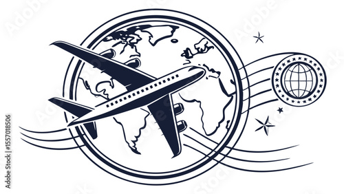 Worldwide Travel Airplane Soaring Above the Globe Illustration