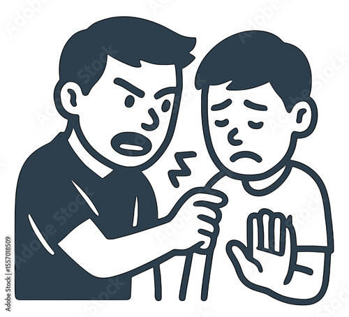 Father yelling at son for poor grades in school, vector icon illustration  