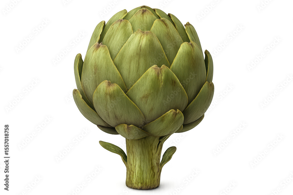 Obraz premium Ripe artichoke with visible leaves isolated on transparent background, ideal for healthy food and vegan concepts