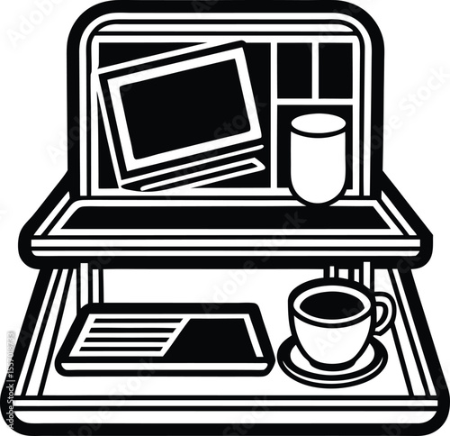 Compact Workspace Desk Setup Silhouette Vector Art