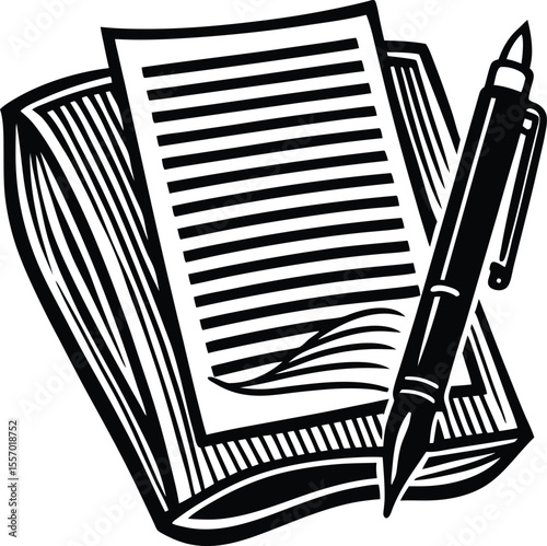 Writing Notebook and Fountain Pen Vector Silhouette
