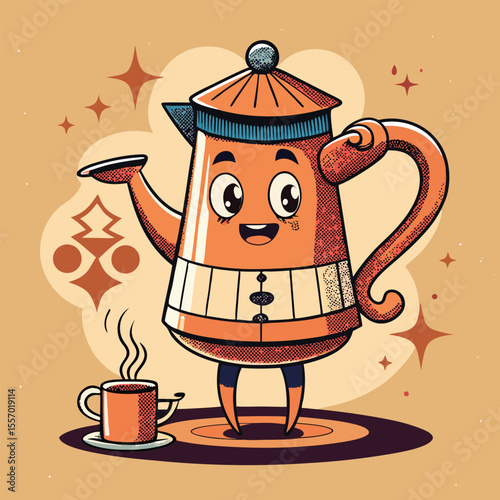 Vintage white teapot and cup on an isolated background perfect for a hot beverage