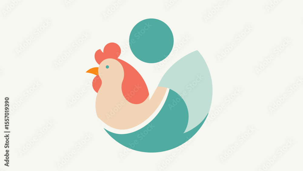 Fototapeta premium Charming Rooster Illustration Farm Animal, Pastel Colors, Simple Design