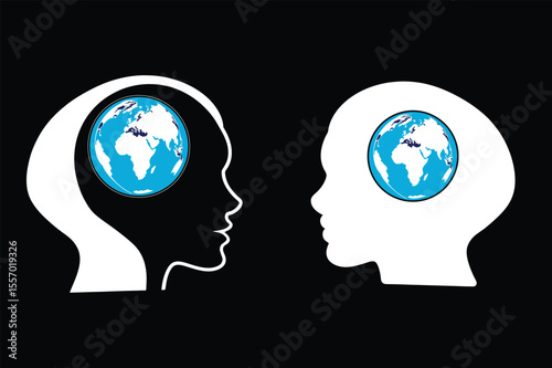 Global Perspective Two Heads, One World, Illustration