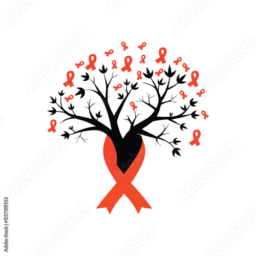 Awareness Ribbon Tree Symbol of Hope and Support for Cancer
