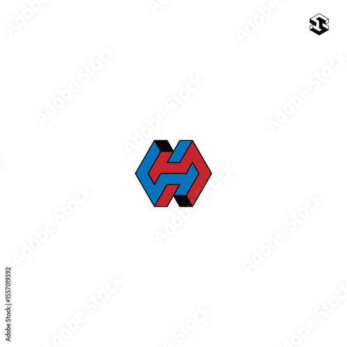 Impossible SH or HS Letter Monogram, Structural Logo with Optical Illusion Style with white background. 