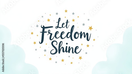 minimalist patriotic artwork with let freedom shine text and watercolor flag design