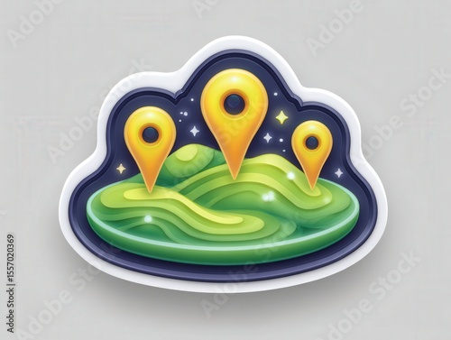 Dynamic geolocation markers set against a stylized topographic landscape illustrating modern navigation technology for digital exploration and destination discovery