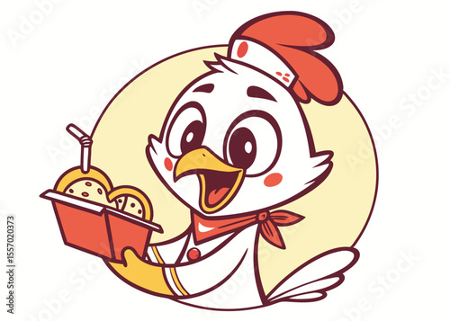 Adorable Cartoon Chicken Chef Serving Delicious Food