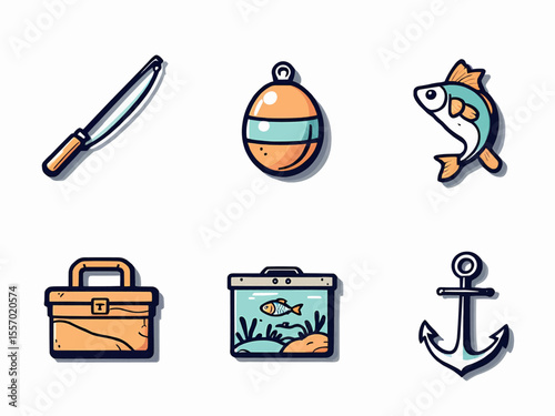 Nautical themed icons for a fishing or boating trip design element