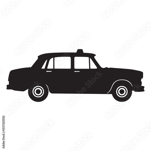 Black silhouette of a classic taxi cab isolated on a white background perfect for design